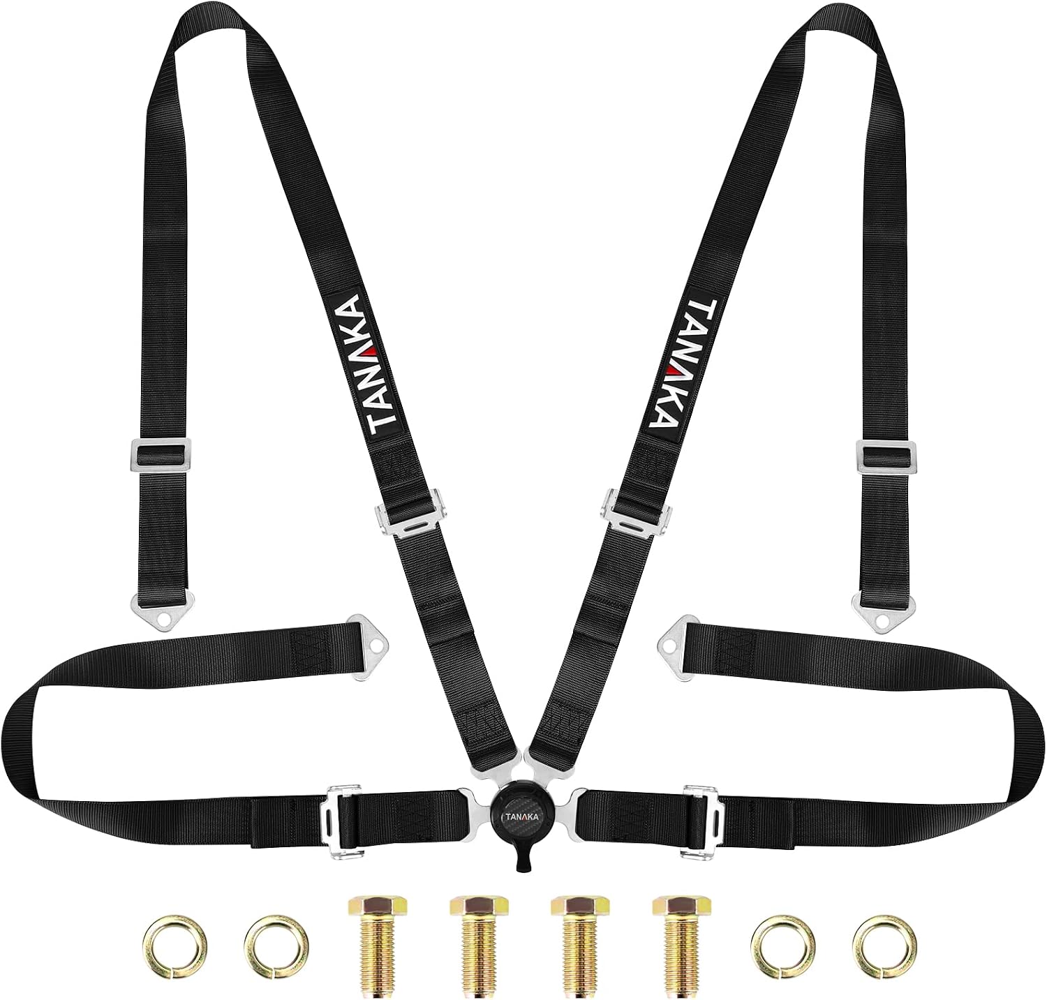 Tanaka Power Sport Universal 4 Point Cam Lock Quick Release Racing Seat Belt Harness 2 Reinforced High Grade Nylon Strap Black