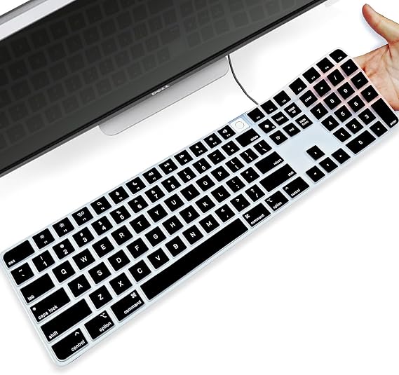 Silicone Keyboard Cover for 2021 New Model A2520 iMac Magic Keyboard with Touch ID with Numeric Keypad, Washable Dustproof iMac Magic Keyboard Skins Magic Keyboard Covers (Black)