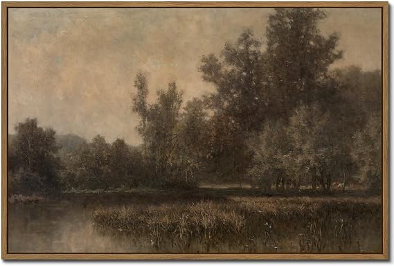 Vintage Landscape Art Prints Forest Lake Scenery Wall Art Moody Swamp Pictures Wall Decor Nature Wilderness Illustrations Fine Art Decor Framed for Living Room Bedroom Farmhouse Office - 16x24 Inch