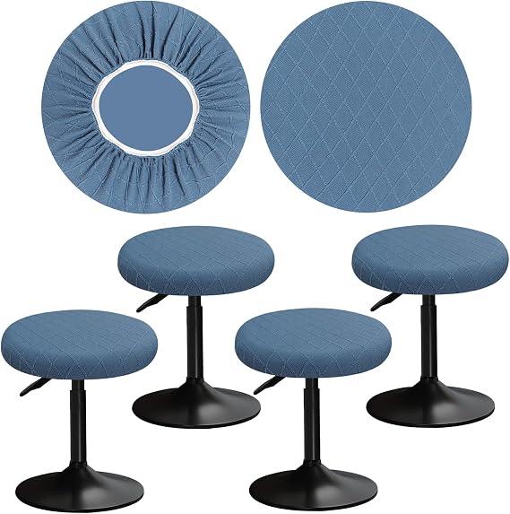 Stretch Stool Covers Round 12-16"/30-40cm Plaid Pattern Bar Stool Covers Round Easy to Install Wrinkle Resistant, Washable, Dustproof (4, Blue)