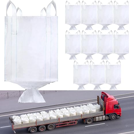 12 Pcs FIBC Bulk Bags 35 L x 35 W x 43 H, Holds Up To 3300 Lbs (SWL) Woven Polypropylene Sack for Dumpster, Feed Grain, Construction, Gravel, Waste Management, Sand Bags With 4 Lift Loops