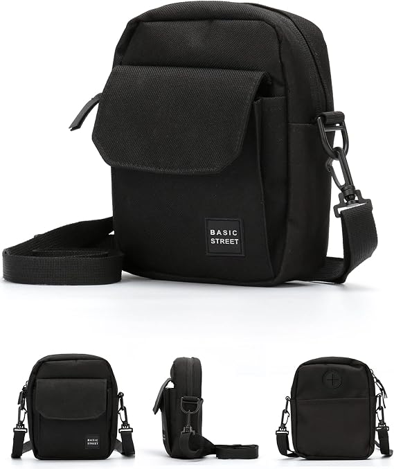 Small Crossbody Bag Side Shoulder Bag For Men, Women Mini Messenger Bag Black or Grey