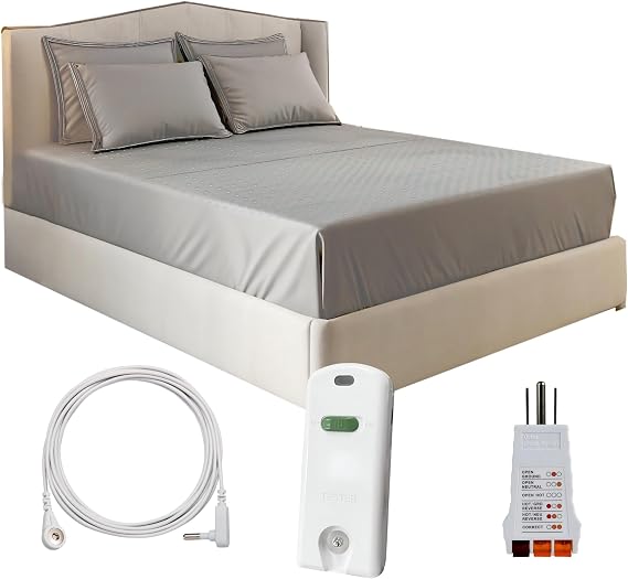 Grounding Sheet King Size 10% Silver Fiber & 90% Organic Cotton Conductive Fitted Earthing Bed Sheet Grounded Sheet for Better Sleep & Wellness Gray