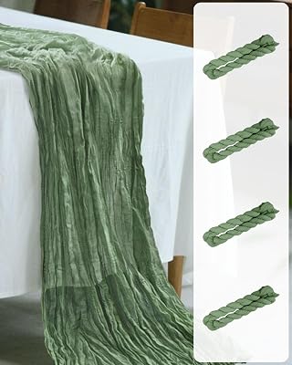 Easy Home 4 Pack 35x120 Inches Cheesecloth Table Runner 10Ft Sage Green Boho Gauze Fabric Rustic Romantic Table Runner for Wedding Baby Shower Birthday Christmas Party Table Decoration Sage Green