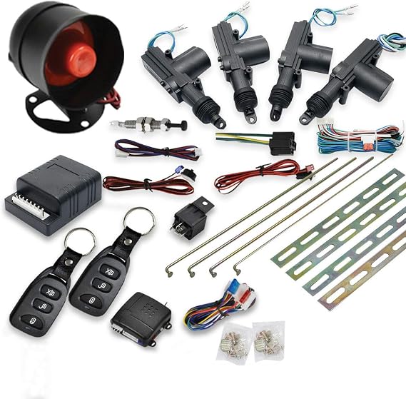 MASO Car Remote Central Locking Kit 4 Doors Keyless Entry System + Anti-Theft Alarm Immobiliser System with Shock Sensor Universal Fits for All Ca
