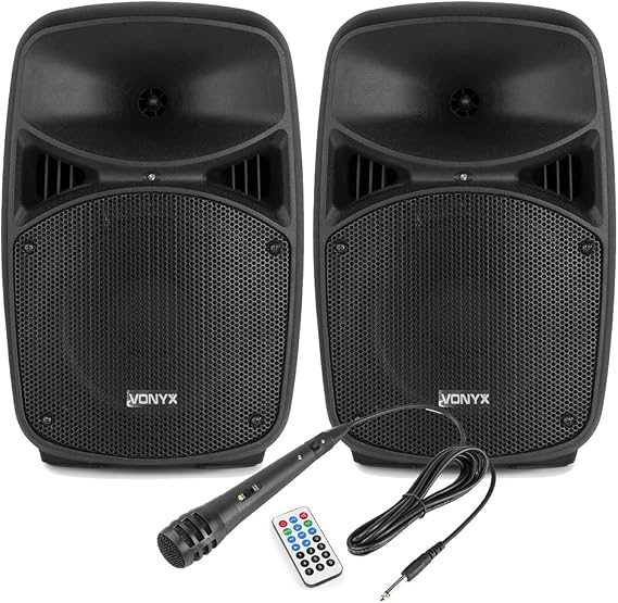 Vonyx VPS082A 8-Inch Active Bluetooth PA Speakers Set, 400W, Mic Included