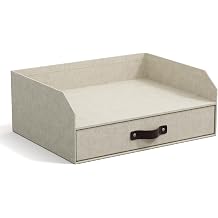 BIGSO Walter Letter Tray with Integrated Drawer - Practical Shelf for Letters Documents etc. - Fibreboard Organiser System with Linen Look Paper - Beige