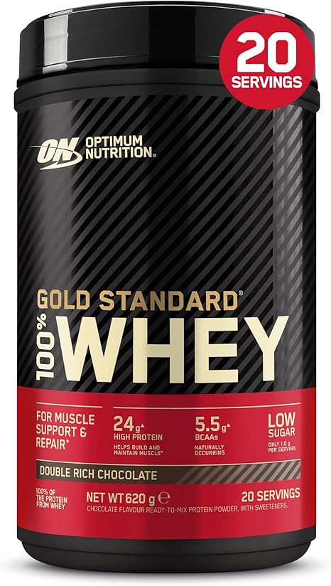 Optimum Nutrition Gold Standard 100% Whey Protein Powder Double Rich Chocolate Flavour 620 g 20 Servings