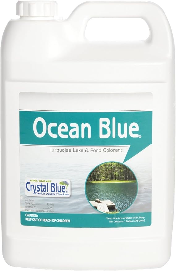 Crystal Blue Ocean Blue Pond Dye - 1 Gallon - Aqua Blue Color Treats up to 1 Acre - Clean, Clear & Aqua Blue Water - Environmentally Friendly Pond Dye