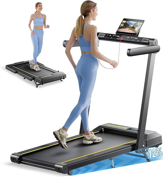 TOPUTURE Walking Pad Treadmill with 12% Incline & Handle Bar, Treadmills for Home with Bluetooth Speaker, 4 in 1 Under Desk Treadmill Folding Walking Pad with APP & Remote Control, 0.6-10MPH