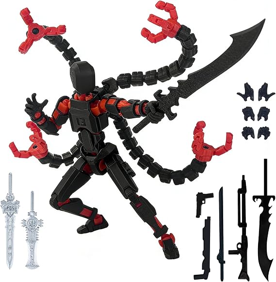 Fully Assembled T13 Action Figure, T13 Action Figure, Robot 13 3D Printed Action Figure - Ultimate Hero for Action-Loaded Playtime, 5.2" Black Red