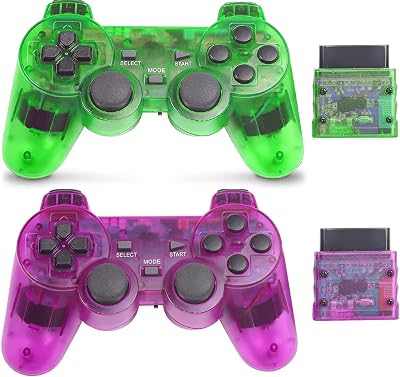 Rzzhgzq PS2 Wireless Controller 2.4G Play-Station 2 Gamepad 2 Pack Dual Vibration Compatible with Sony Play-station 2 Console