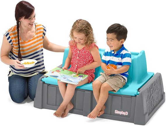 Simplay3 Sand and Water Kids Bench, 2-in-1 Sand and Water Table with Outdoor Storage Bench, Gray and Teal