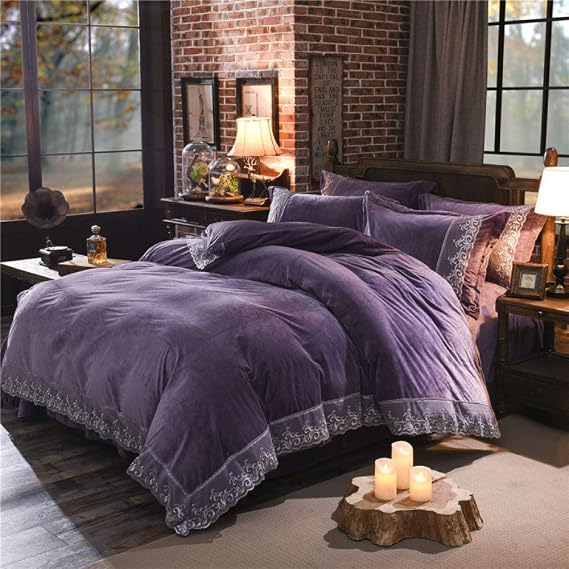 Bedding Set red Coffee Bed lace Duvet Cover Winter Quilt Sets Warm Bed Linen 2 Queen Size (1 Queen)