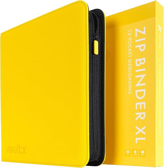 Vault X 12 Pocket XL Zip Trading Card Binder 624 Cards Exo-Tec (Yellow) | Holds 624 standard-size TCG cards in 26 side-loading 12-pocket pages. Padded, water-resistant Exo-Tec cover.