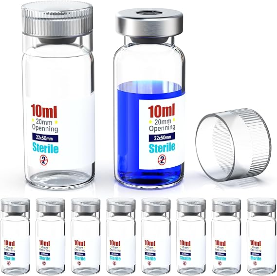 Biomed Solutions Sterile Empty Bottle with Reusable Plastic Cap, Ready to Fill Glass Containers, Sealed Liquid Injection Bottle with Injection Port