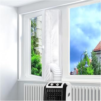 AC Window Seal Unit for Portable Air Conditioner And Tumble Dryer, Hot Air Stop Kit for All Mobile Air Conditioning, Air Exchange Guards with Zip and Strong Hook&Loop Fastener400CM/157in [Energy Class A+++]