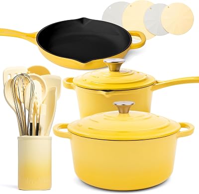 Larder & Vine 21 Piece Cookware Set Limoncello | Dutch Oven, Utensil Set, Saucepan, Skillet, and Trivets