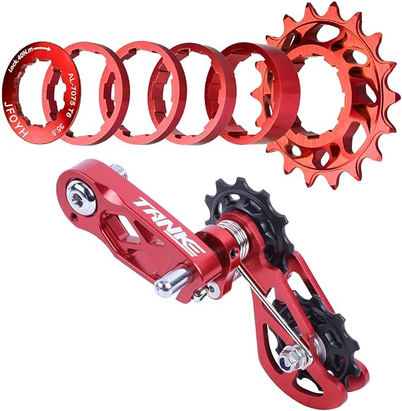 JFOYH Red 18T Single Speed Conversion Kit and Chain Tensioner