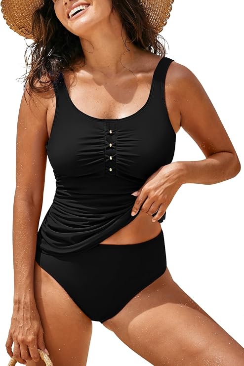 Pink Queen Tankini Swimsuit for Women Scoop Neck Ruched Tummy Control Bathing Suits 2025