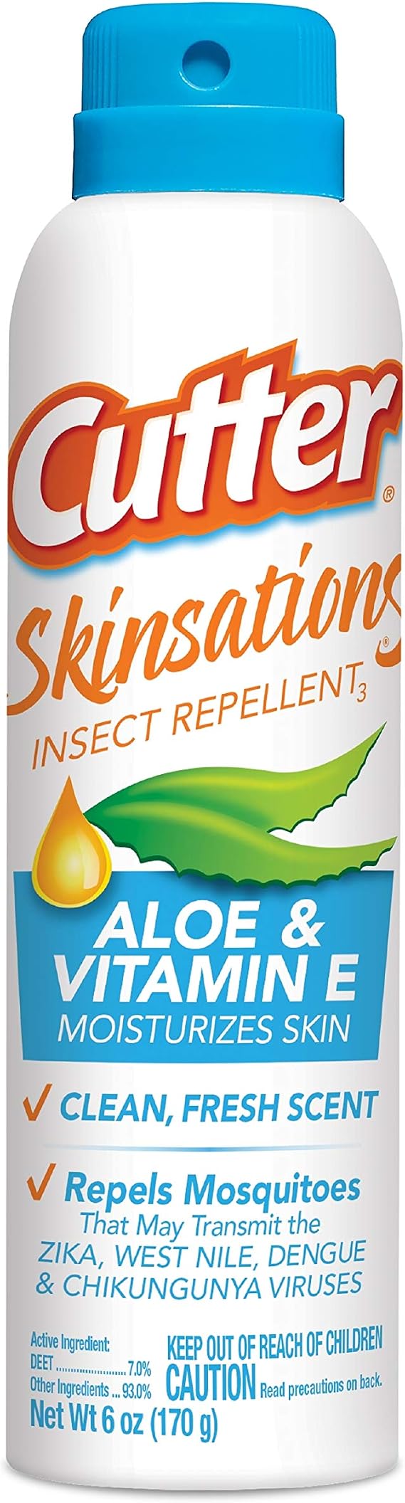 Cutter Skinsations Insect Repellent (6 Pack), Repels Mosquitos, Ticks, Gnats, Fleas, 7% DEET, 6 fl Ounce (Aerosol Spray)