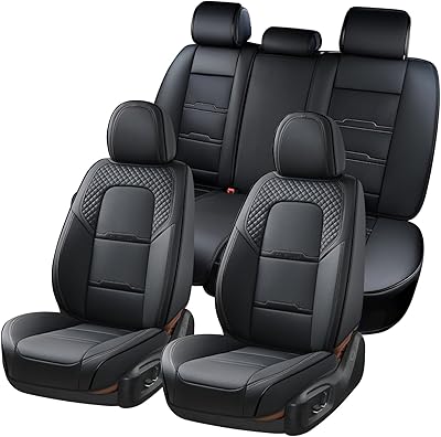 Coverado Car Seat Covers Full Set, 5 Piece Car Seat Protector with Removable Headrest, Nappa Leather Breathable Front Rear Seat Cushion Side All Wrapped Universal Fit Truck Automotive Most Cars Black
