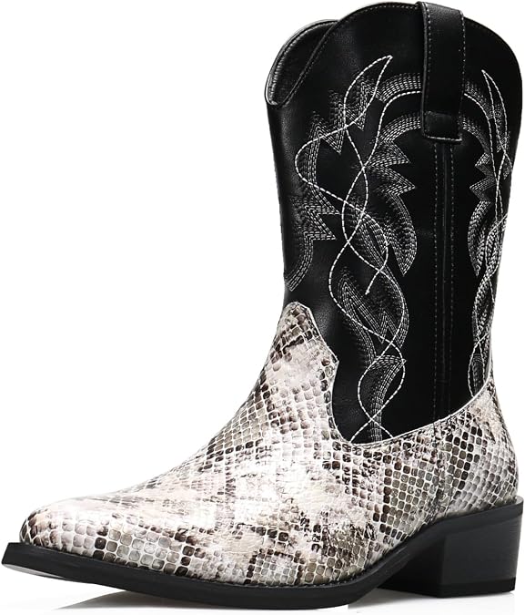 Python Manning Faux Snakeskin pattern Men's Cowboy Western Boots