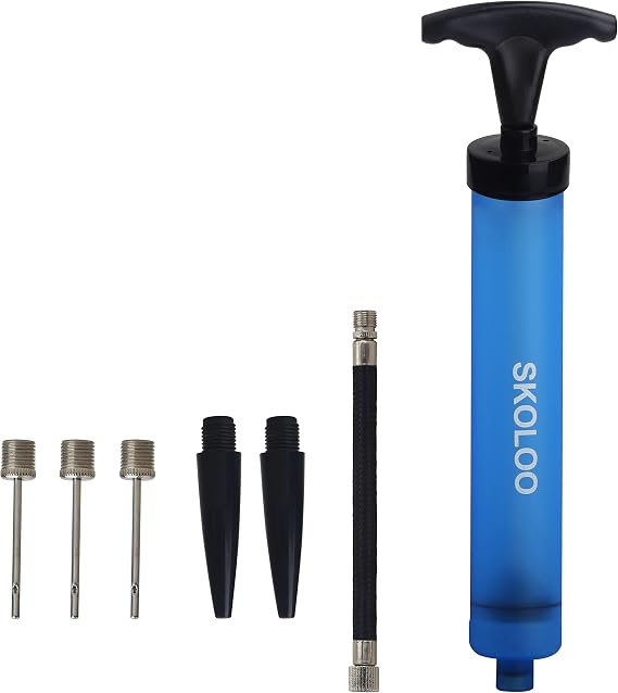 SKOLOO 10" Portable Hand Air Ball Pump Inflator Kit with Needle, Nozzle, Extension Hose for Soccer Basketball Football Volleyball Water Polo Rugby Exercise Sports Ball Balloon Swim Inflatables