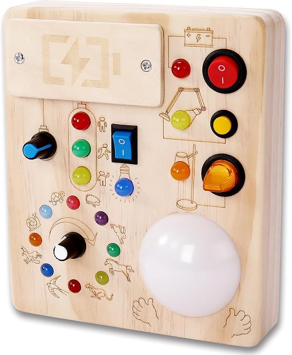 Montessori Busy Board, Slap-Activated LED Toy for 1-4 Toddlers | Sensory Switch Board, Fine Motor Skills Educational Learning Toy, Travel Friendly, Birthday & Holiday Gift for Boys Girls