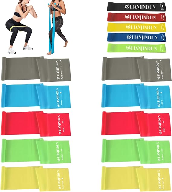 10 Pcs Long Resistance Bands and 5 Pcs Loop Bands. Latex-Free, Elastic Band, Work Out Bands, Stretch Bands for Working Out Women or Men, Exercise Bands Set for Physical Therapy, Yoga, Pilates