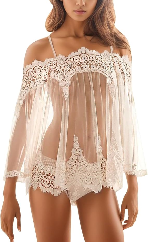 Generic Lingerie for Women Teddy Lingerie Sleepwear Underwear Lace Dress Nightwear +G-String, Large