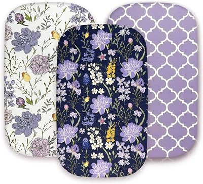 AMROSE 3 Pack Bassinet Sheets 33 x 20 Compatible with Mika Micky, Baby Delight, Dream On Me, AMKE and Other Rectangle Bassinet Mattress, Soft and Skin-Friendly, Violet