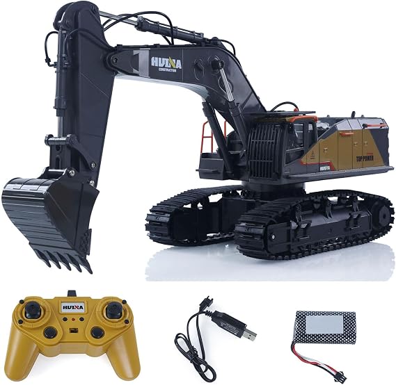 TOUCAN RC HOBBY US in Stock HUINA 1/14 592 RC Tracked Excavator Car Model Gift 2.4G Radio Light Sound