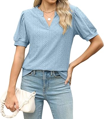 Womens Dressy Casual Blouses Shirts V Neck Trendy Business Casual Summer Tops