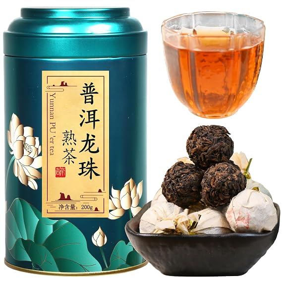 Yuexi Premium Ancient Tree Yunnan Pu-erh Tea Dragon Pearl, Handmade Fermented Ripe Puer Tea, Natural Chinese Tea Loose Leaf, Sealed Mini Tea Pearls, Smooth Mellow Aged Flavor 7.05oz/200g