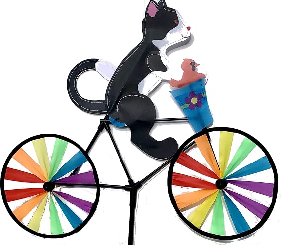 Tuxedo Cat on Bicycle Carrying Red Robin