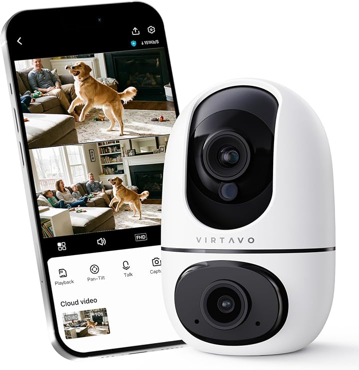 VIRTAVO Pet Camera Indoor No Subscription, for Dog Cat Baby, 360 PTZ