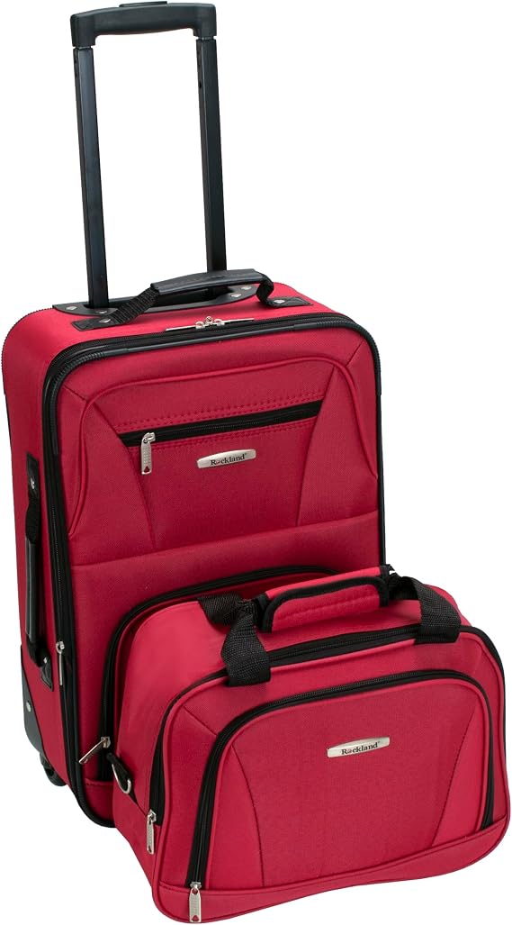 Rockland Fashion Softside 2 Piece Luggage Set, Expandable, (14" Tote/19" Upright), Red