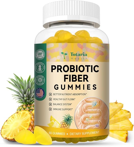 9-in-1 Sugar-free Probiotic Fiber Gummies for Adults & Teens, Pineapple