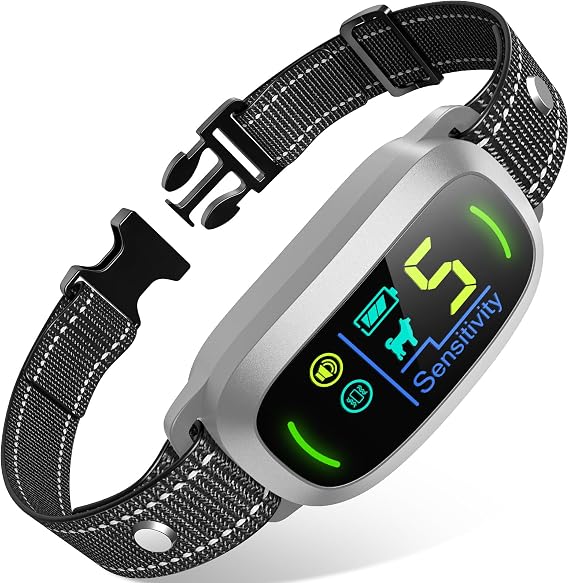 FAFAFROG Dog Bark Collar for Large Medium Small Dogs, Rechargeable Smart Bark Collar, Anti Barking Training Collar with 5 Adjustable Sensitivity Beep Vibration (Silver)