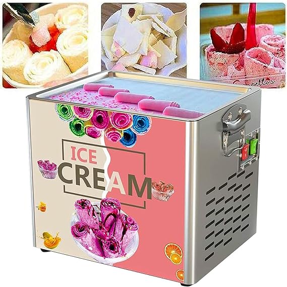 Commercial Fried Ice Cream Roll Machine, Fried Roling Ice Cream Machine with Single Square Pan, Yogurt Fry Ice Cream Roll Maker, Perfect for Bars, Cafes, Dessert Shops