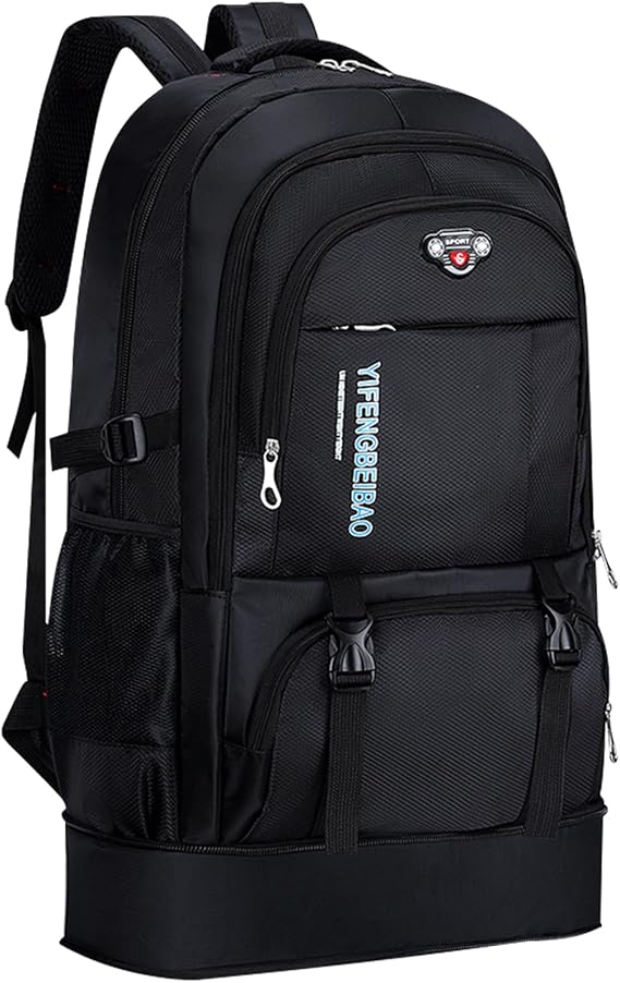 65L Hiking Backpack Black, Expandable Travel Hiking Daypacks, Large Camping Backpack for Men Women, Foldable Lightweight Outdoor Sport Backpacking Backpack for Climbing Touringr, Black