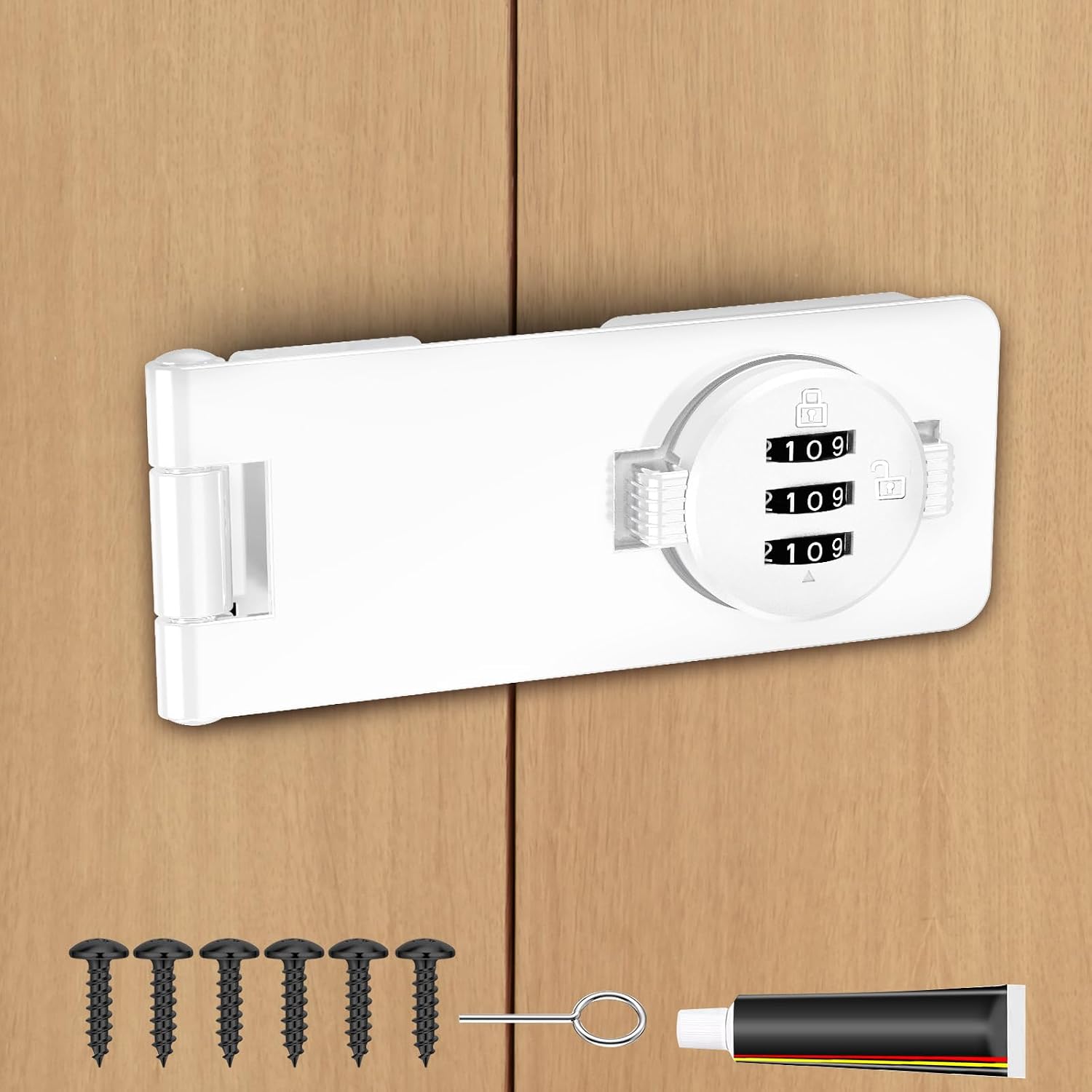 Keyless Cabinet Combination Lock, 3-Digit Password Twist Knob Hasp Latch for Doors, Cabinets, Drawers, Barn Door, Bathroom, Outdoor, Closet, Fence, Durable Zinc Alloy, White, 1 Pack