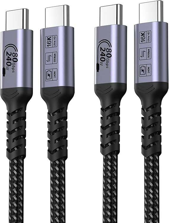 USB C to USB C Cable, SUMPK 80Gbps 3.3ft 2 Pack 240W USB 4 Cable Gen 4 Data Cable 16K HDR Video Monitor Thunderbolt 5 iPhone 16 Pro Max iPhone 15/15 Plus MacBook iPad eGPU | USB 4ケーブル、Gen 4データコード、5A高速充電、高速データ転送、16K HDRビデオディスプレイ Thunderbolt 5対応