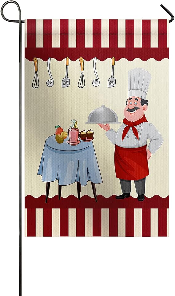Garden Flag for Outside Kitchen Chief Knife Table Red Background Vertical Double Sided Seasonal Garden Flags Yard Flags for Outdoor Home Decor 12 x 18 Inch