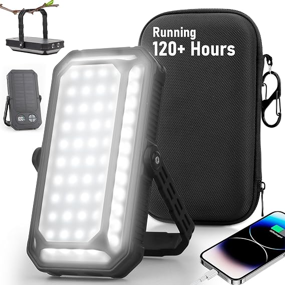 LED Camping Lantern Rechargeable, 10000mAh Portable Solar Camping Lights up to 120+ Hours, 12 Light Modes, Dimmable, LCD Digital Display, Waterproof, Camping Essentials for Power Outages, Emergency
