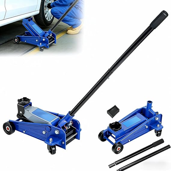 3 Ton Floor Jack, 6600LBS Heavy Duty Car Jack Hydraulic with Single Piston Pump, Quick Lift Hydraulic Jack with Lifting Range 5'' to 15.2'', Wheels, for Home, Garage and Repair Shops (Blue)