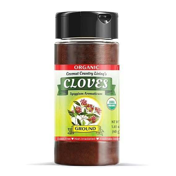 Organic Ground Cloves Powder 1.59 oz in Glass Bottle, Fairtrade Sourced w/E-Book on Request
