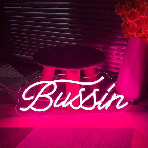 Neon Signs for Wall Decor, Bussin Neon Sign Led Neon Lights Signs with USB for Cool Trendy Room Decor, Gamers Streamers Teen Boys Bedroom Home Art Bar Decoration,Pink 15.35x5.98IN