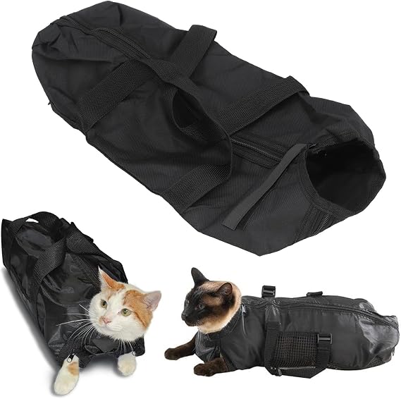 Cat Grooming Bag, Scratch Resistant Multifunctional Breathable Pet Bathing Restraint Bag, Cat Bathing Bag Djustable Cat Grooming Mesh Bag for Nail Trimming